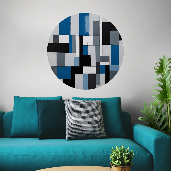 Monochrome Harmonie in Blauw en Zwart aluminium muurcirkel