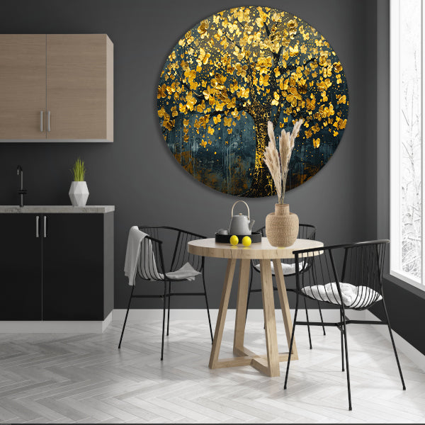 Schitterende gouden boom met bladeren aluminium muurcirkel