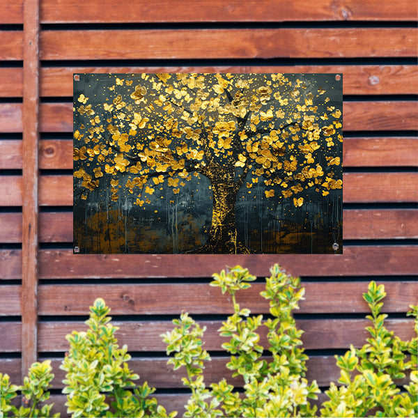 Schitterende gouden boom met bladeren tuinposter