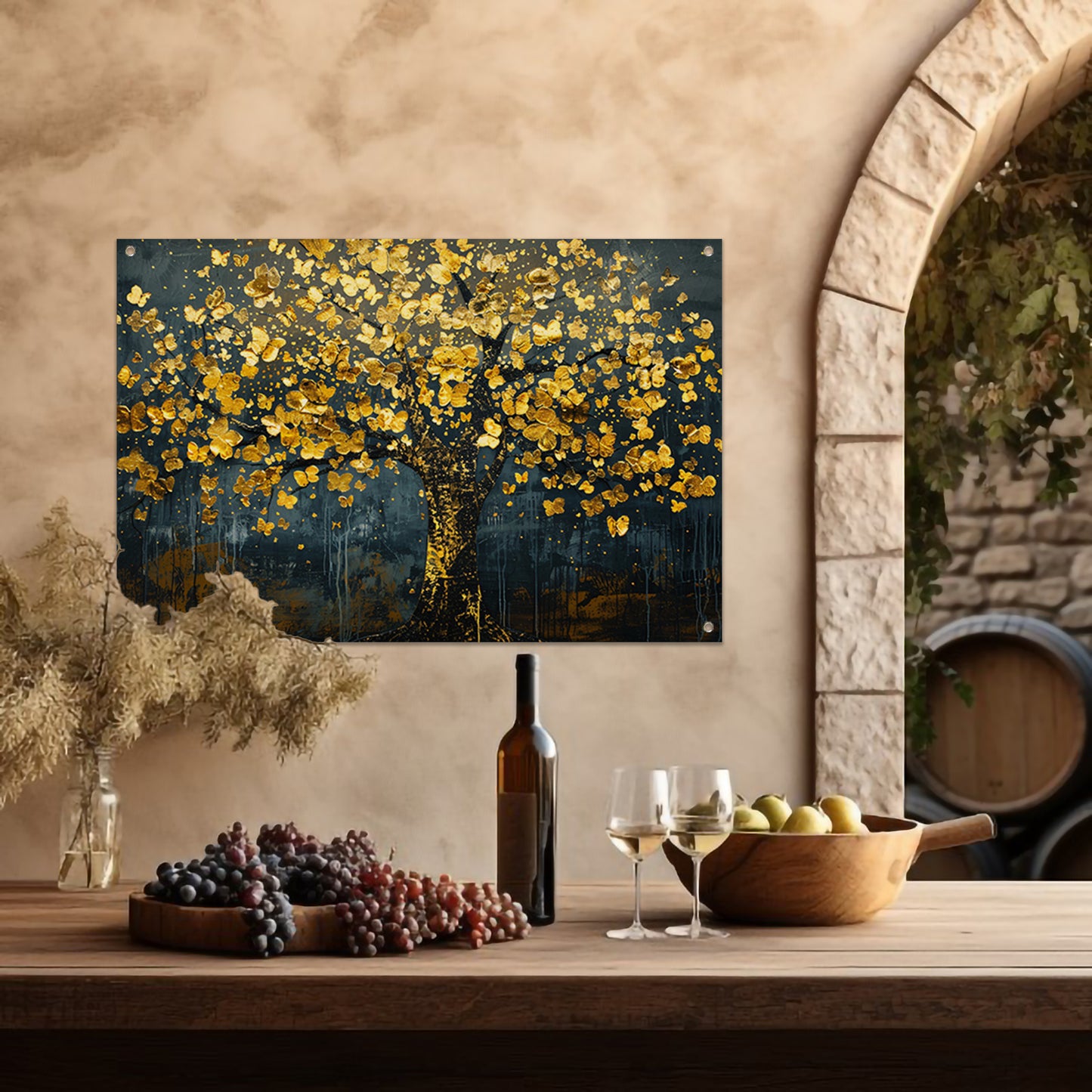 Schitterende gouden boom met bladeren tuinposter