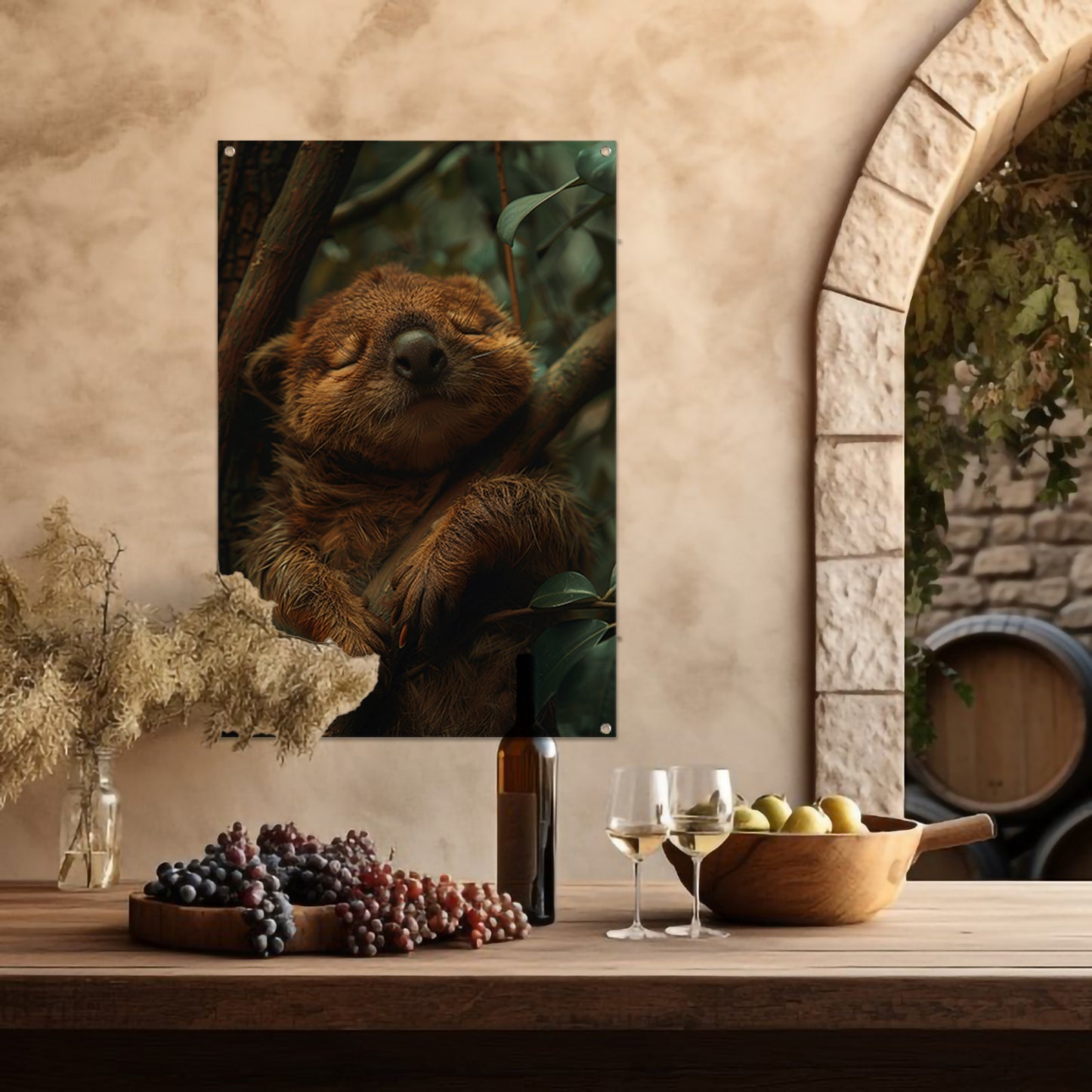 Schattig slapend dier in het bos tuinposter