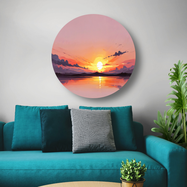 Magische reflectie van kleurrijke zonsondergang forex muurcirkel