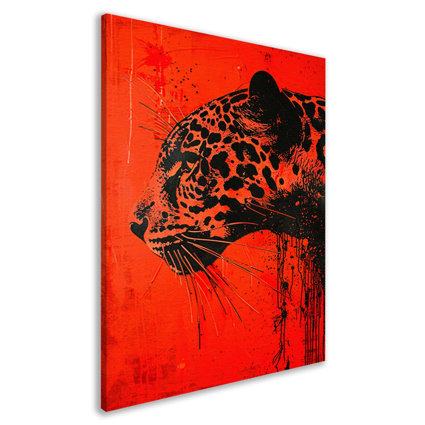 Dynamisch jaguar kunstwerk op rode achtergrond canvas