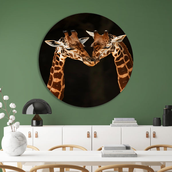 Twee giraffen tegen donkere achtergrond aluminium muurcirkel