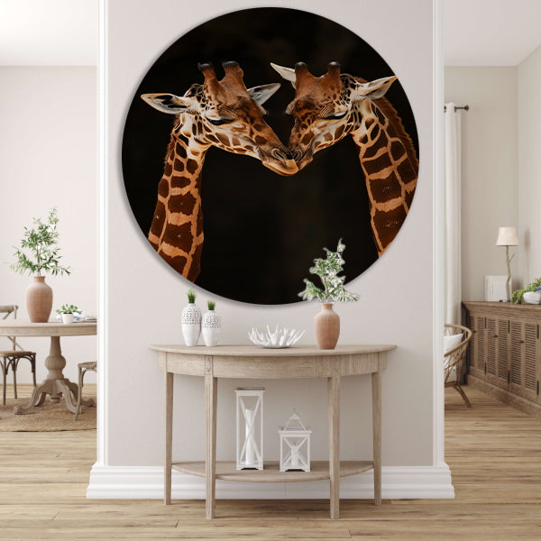 Twee giraffen tegen donkere achtergrond aluminium muurcirkel