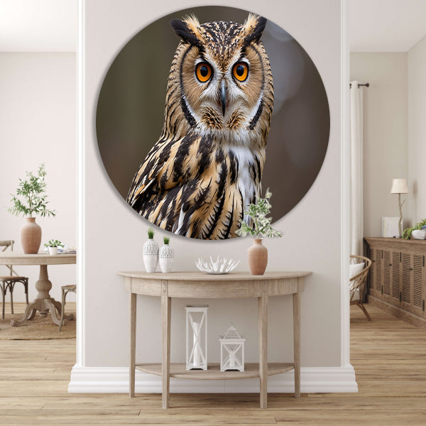 Realistische close-up van een uil aluminium muurcirkel