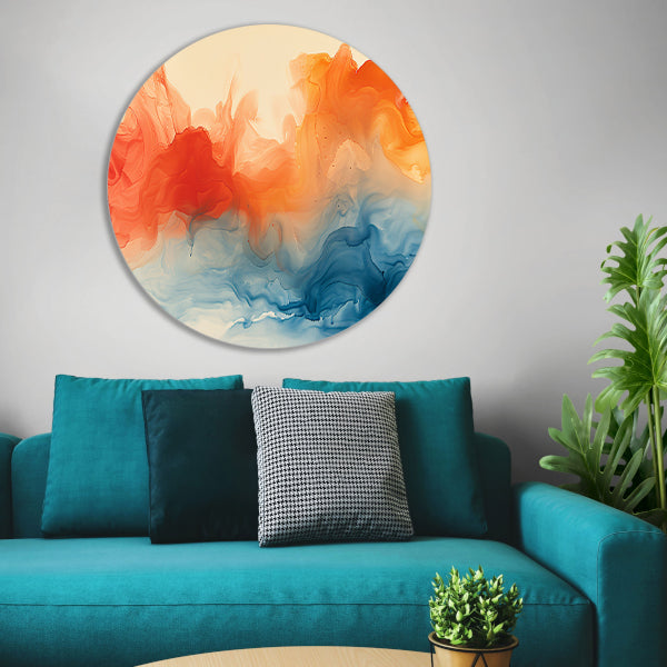 Abstract kunstwerk met levendige kleurencombinatie aluminium muurcirkel