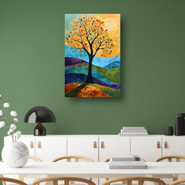 Surrealistisch herfstlandschap met kleurrijke boom canvas