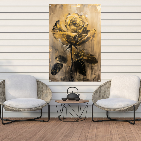 Abstracte Gouden Roos op Beige Achtergrond tuinposter