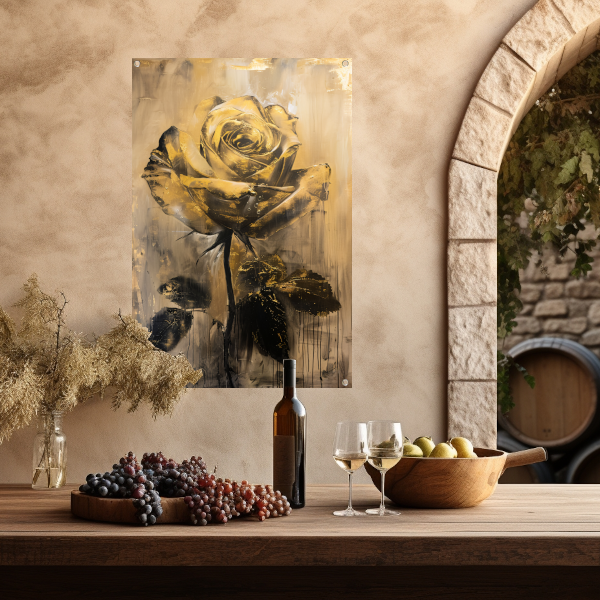 Abstracte Gouden Roos op Beige Achtergrond tuinposter