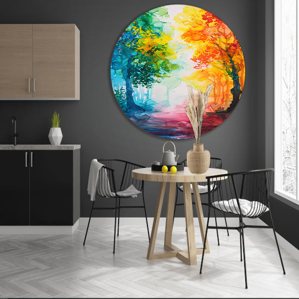 Kleurrijke abstracte aquarel van zomerse bomen aluminium muurcirkel