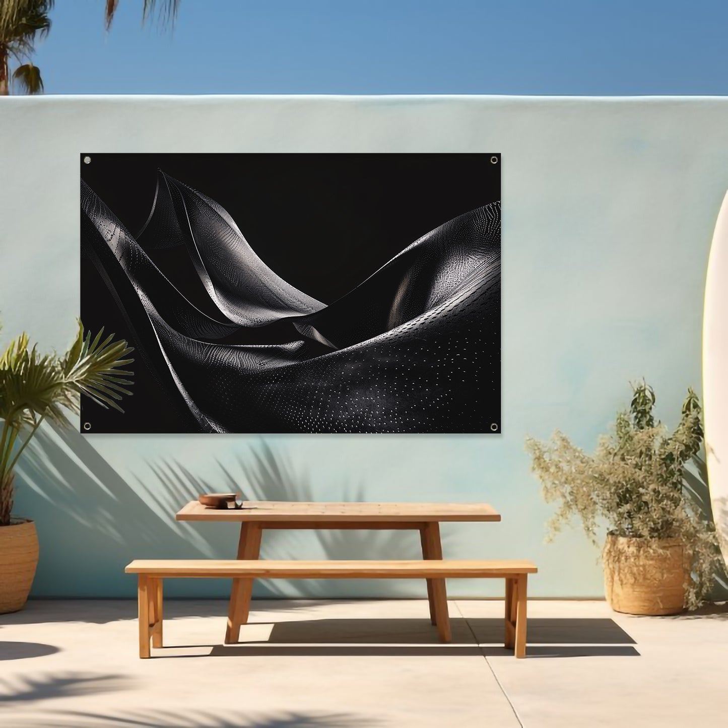 Abstracte golvende vormen in monochrome tinten tuinposter