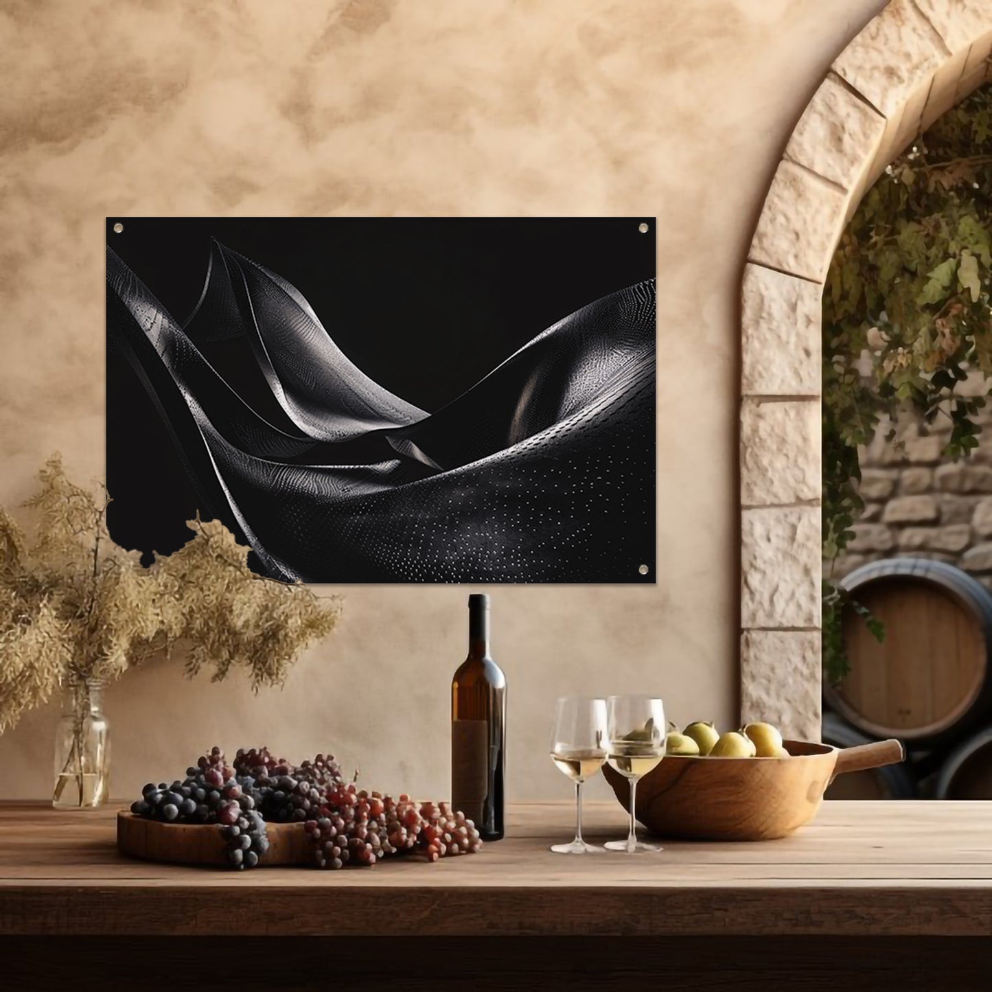 Abstracte golvende vormen in monochrome tinten tuinposter