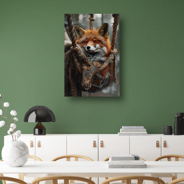 Slapende Vos in Winterse Schommel canvas