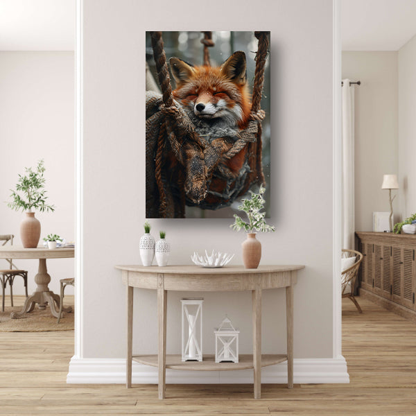 Slapende Vos in Winterse Schommel canvas