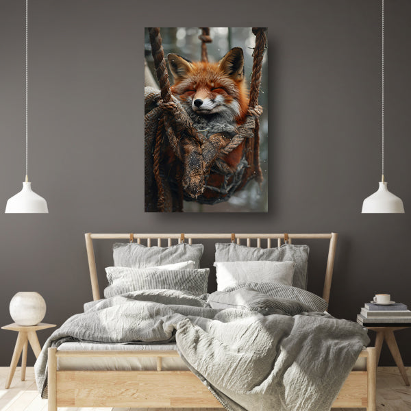 Slapende Vos in Winterse Schommel canvas