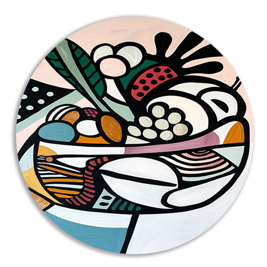 Kleurrijk kubistisch schilderij van fruit forex muurcirkel