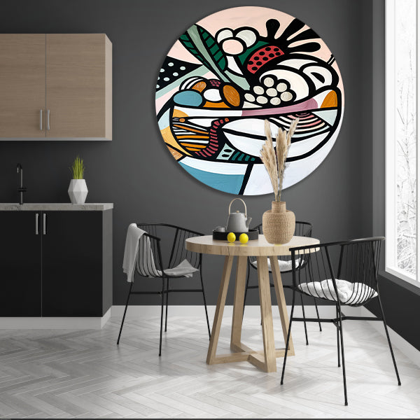 Kleurrijk kubistisch schilderij van fruit aluminium muurcirkel