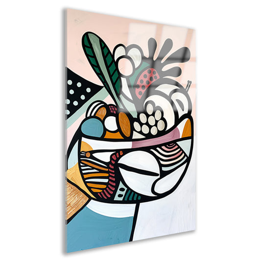 Kleurrijk kubistisch schilderij van fruit acrylglas