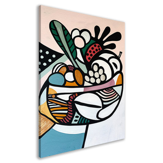 Kleurrijk kubistisch schilderij van fruit canvas