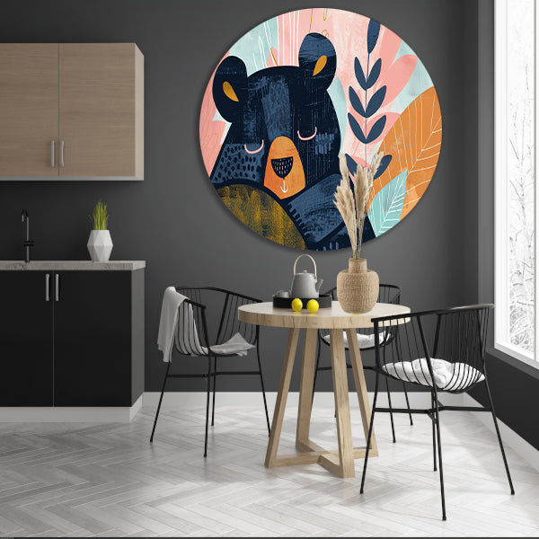 Abstracte beer met kleurrijke bladeren aluminium muurcirkel