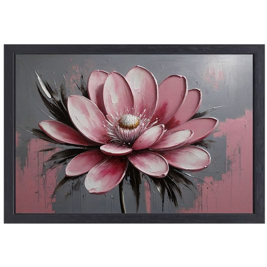 Moderne Roze Bloem met Zilveren Highlights canvas met baklijst