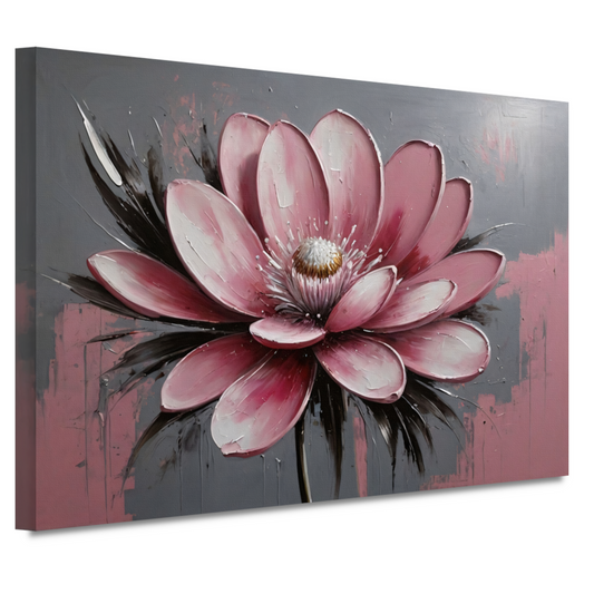 Moderne Roze Bloem met Zilveren Highlights canvas