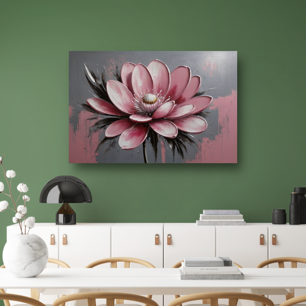 Moderne Roze Bloem met Zilveren Highlights canvas met baklijst