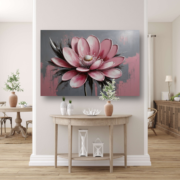 Moderne Roze Bloem met Zilveren Highlights poster