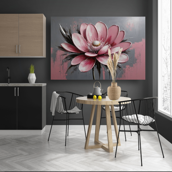 Moderne Roze Bloem met Zilveren Highlights poster