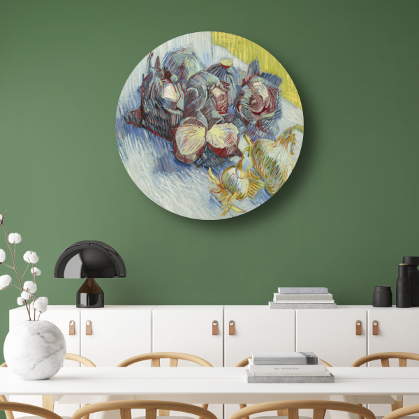 Rode kool en uien - Vincent van Gogh aluminium muurcirkel