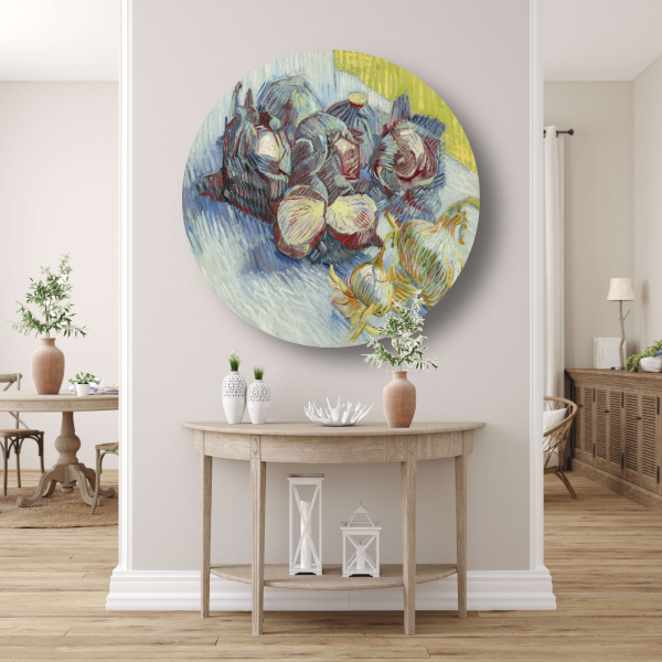 Rode kool en uien - Vincent van Gogh aluminium muurcirkel