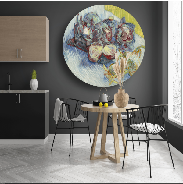 Rode kool en uien - Vincent van Gogh aluminium muurcirkel