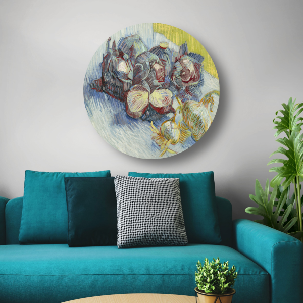 Rode kool en uien - Vincent van Gogh aluminium muurcirkel