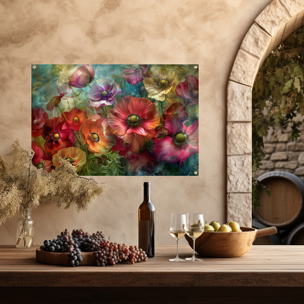 Kleurrijke abstracte impressie van diverse bloemen tuinposter