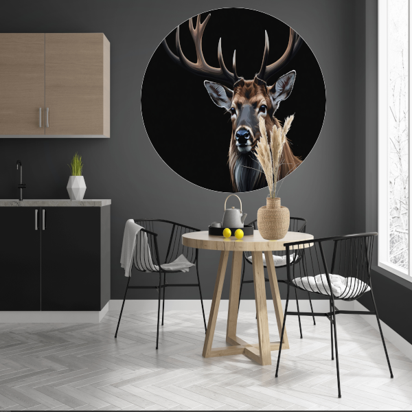 Monochroom Portret van een Majestueuze Hert aluminium muurcirkel