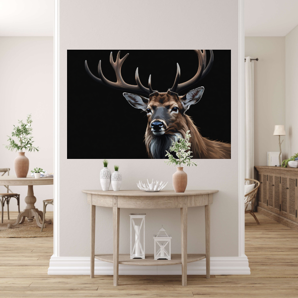 Monochroom Portret van een Majestueuze Hert canvas met baklijst
