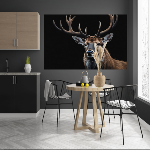 Monochroom Portret van een Majestueuze Hert canvas met baklijst