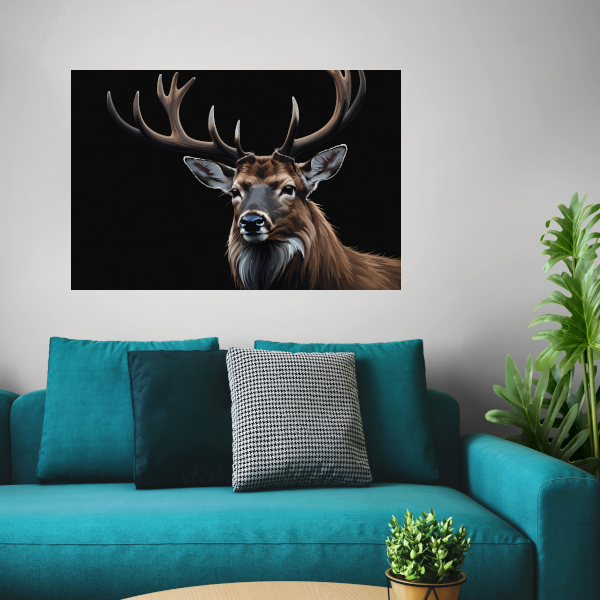 Monochroom Portret van een Majestueuze Hert canvas met baklijst