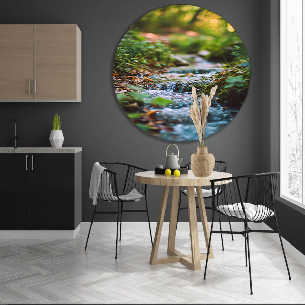 Kristalhelder Beekje in Groen Bos aluminium muurcirkel