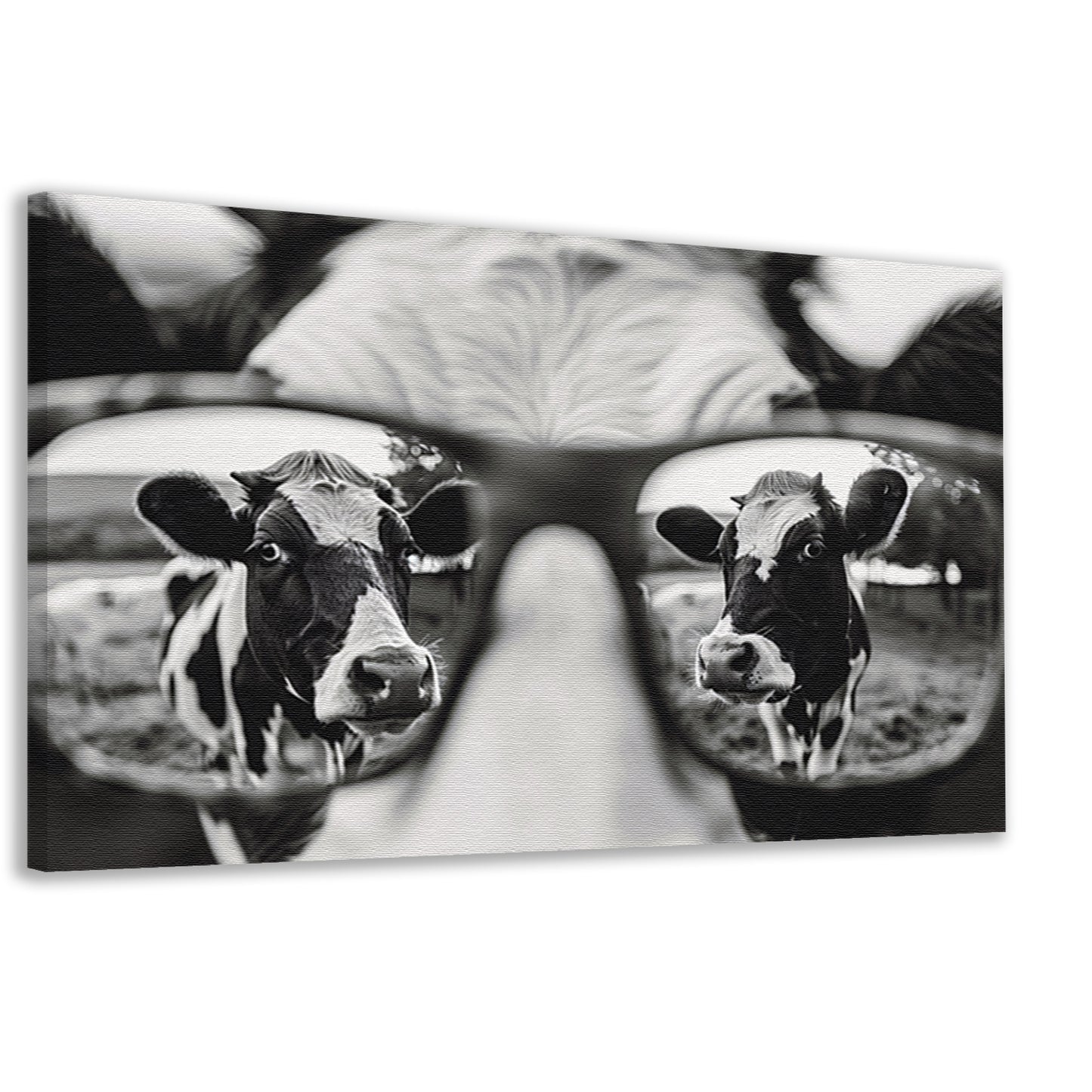 Reflectie van een nieuwsgierige koe in een bril canvas