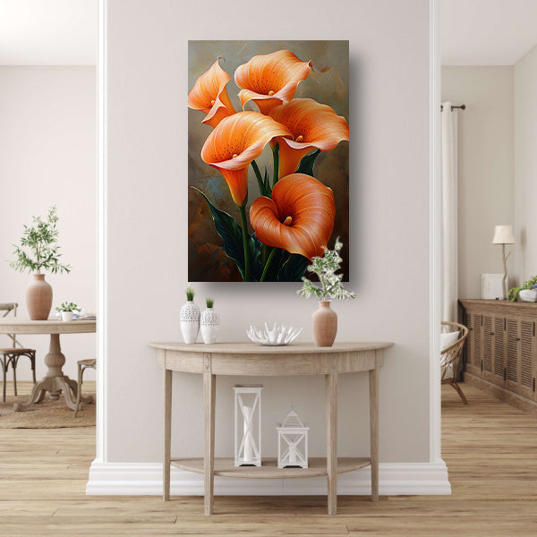 Elegante Oranje Calla Lelies op Schilderij canvas