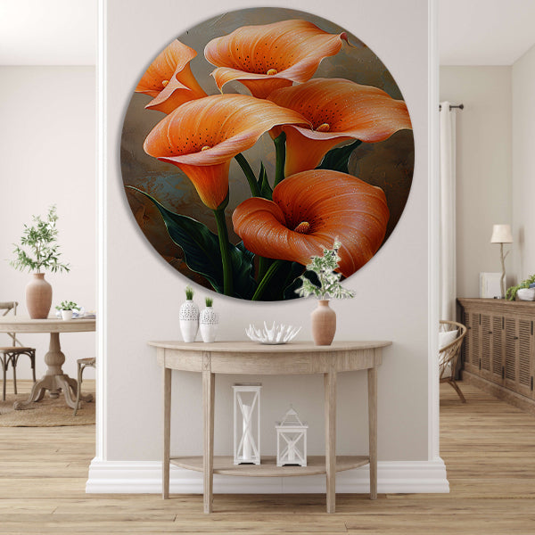 Elegante Oranje Calla Lelies op Schilderij forex muurcirkel