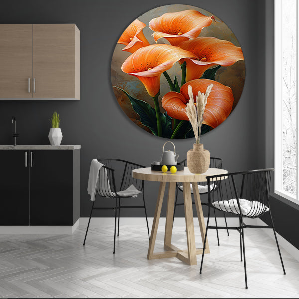 Elegante Oranje Calla Lelies op Schilderij forex muurcirkel