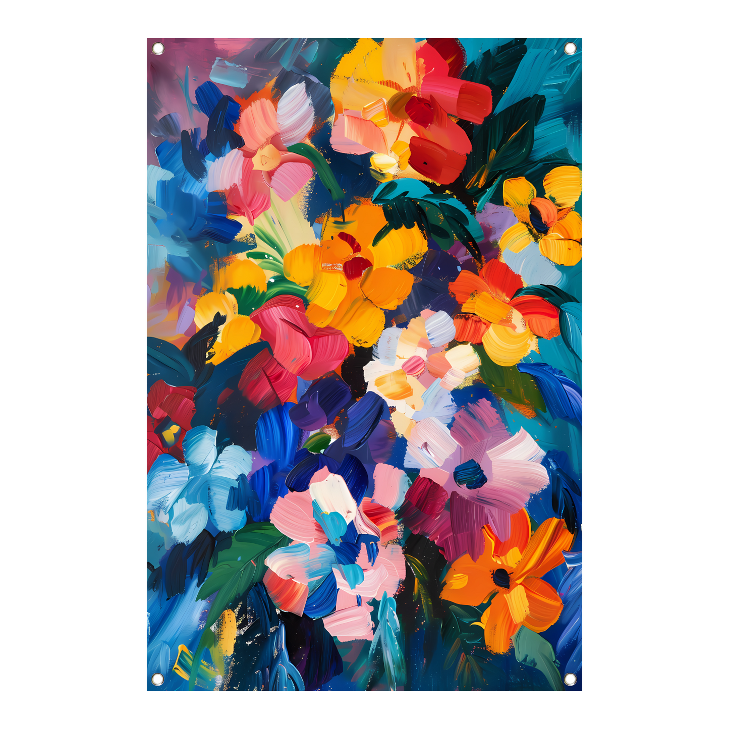 Explosie van kleuren in abstract bloemenschilderij tuinposter