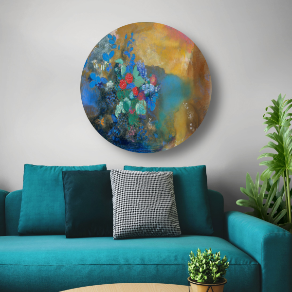 Ophelia tussen de bloemen - Odilon Redon aluminium muurcirkel
