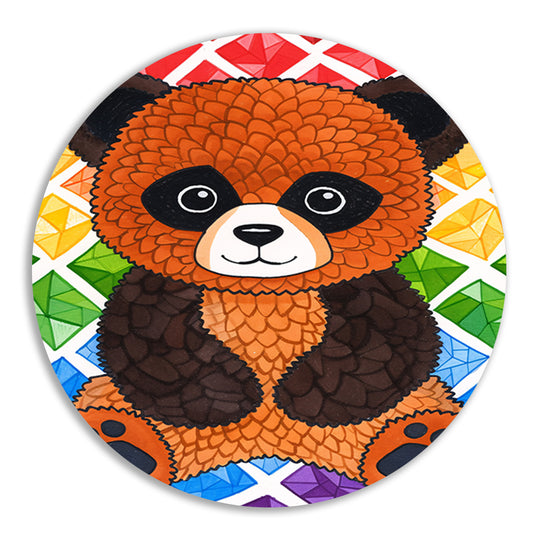Kleurrijk Pop Art Panda met Diamanten aluminium muurcirkel