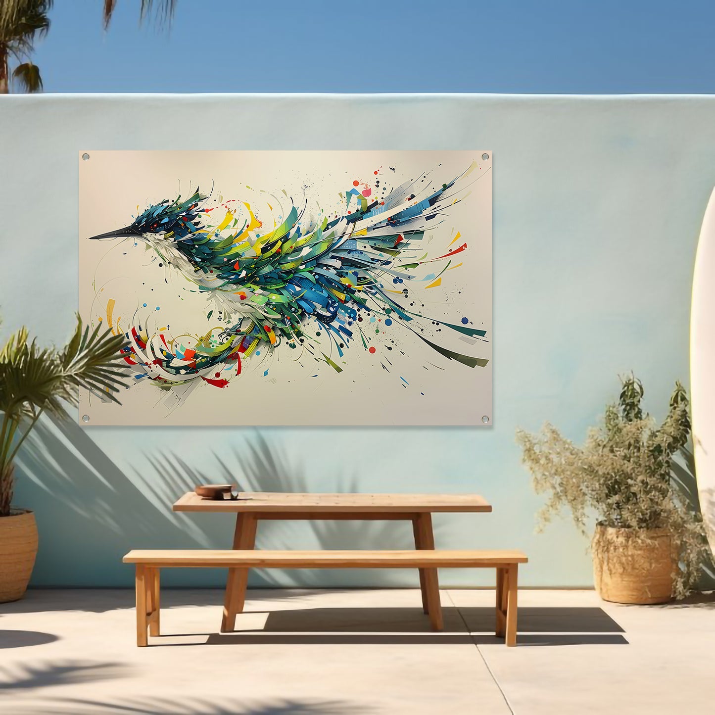 Lavendelveld met vliegende vogel tuinposter