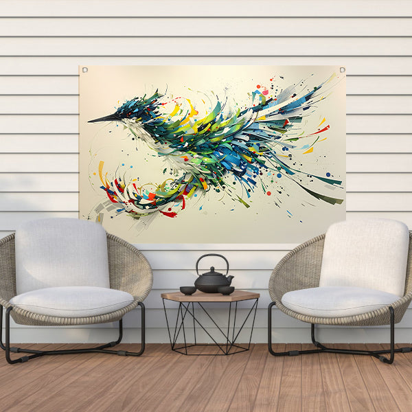 Lavendelveld met vliegende vogel tuinposter