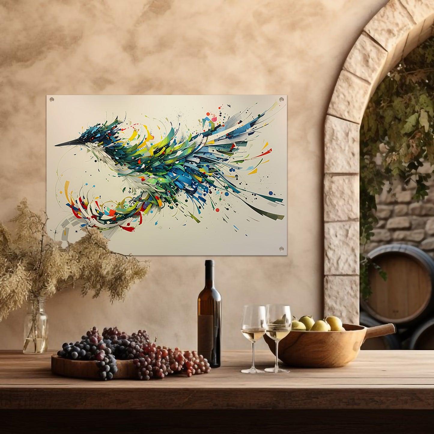 Lavendelveld met vliegende vogel tuinposter